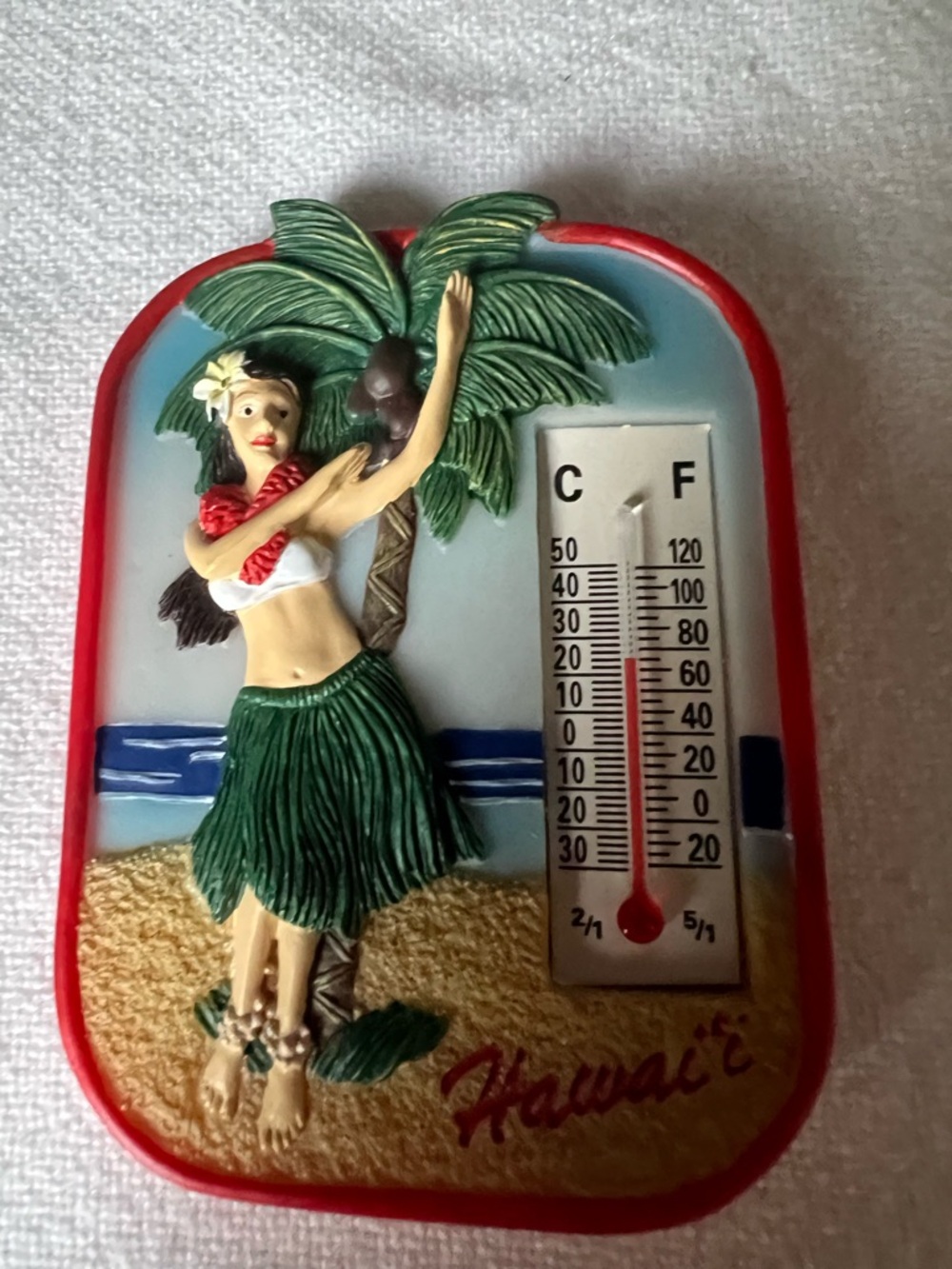 vintage-style, Hawaii-themed thermometer features a decorative hula girl - Picture 2 of 8